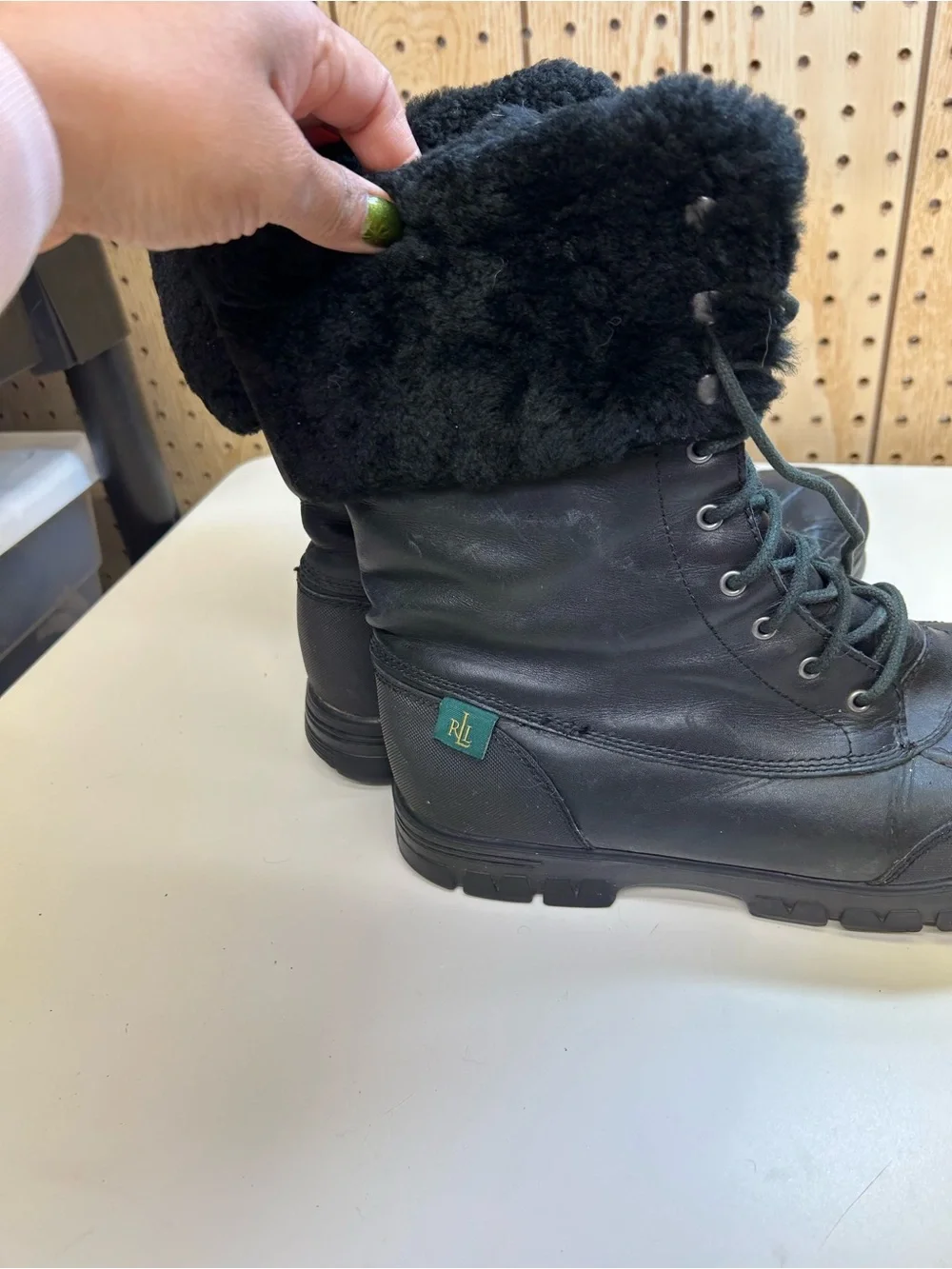 Lauren Ralph Lauren Black Shearling-Lined Lace-Up Boots